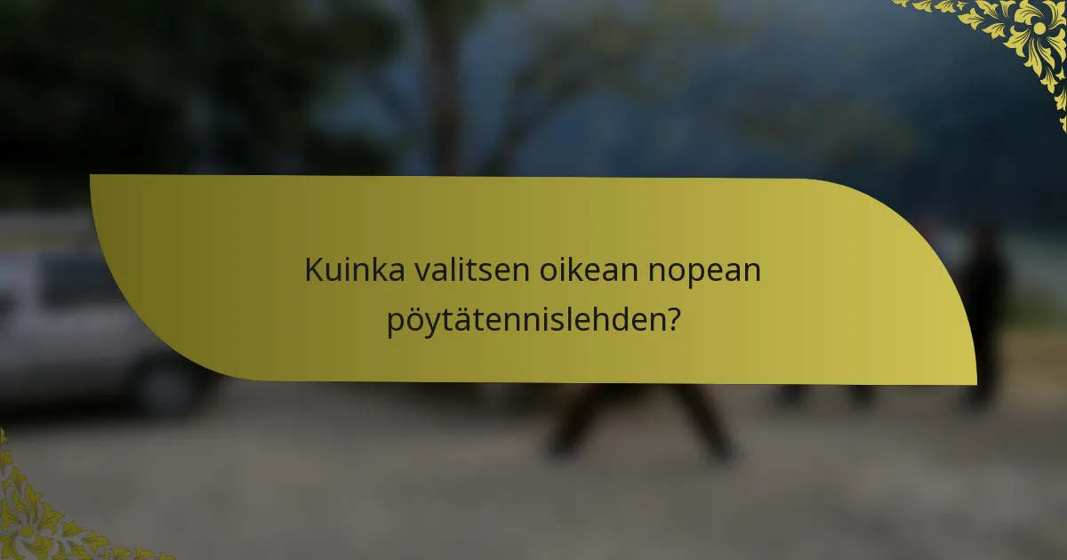 Kuinka valitsen oikean nopean pöytätennislehden?